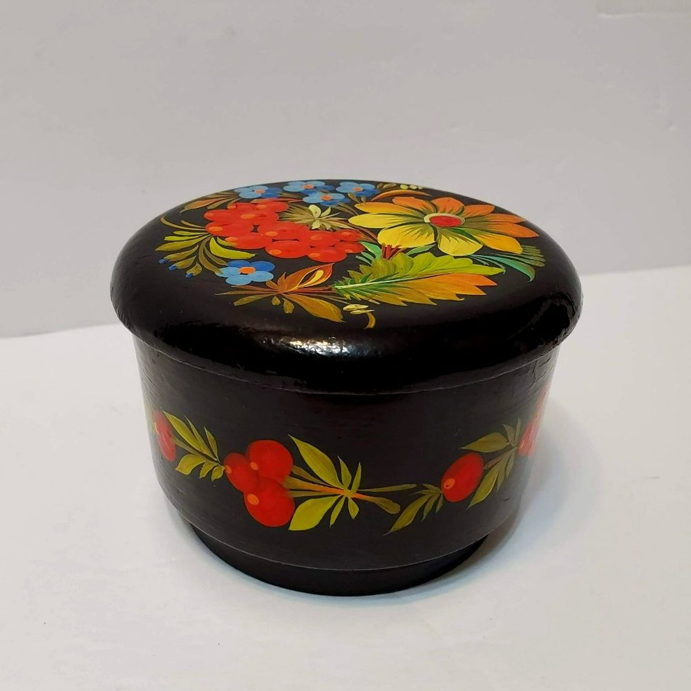 Vintage Russian Lacquer Box, Signed Hand-Painted Trinket Box, Colorful Floral